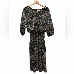 Tracy Whimsical Moody Cottagecore 90’s Black Floral Sheer Midi Dress S/M FLAW